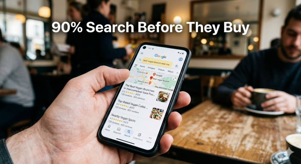 Person searching for local services on smartphone in Canada