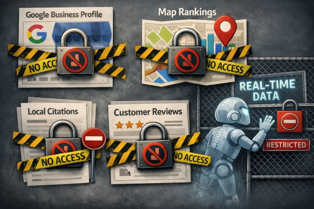 Limitations of ChatGPT in local SEO like rankings data and citations