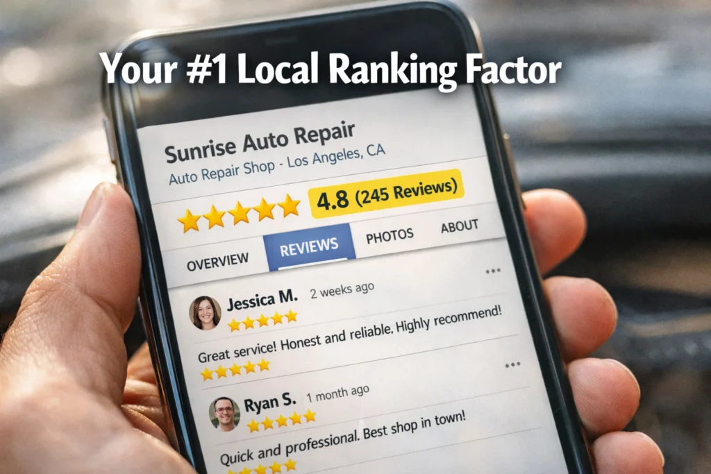 Google Business Profile listing with reviews and business details