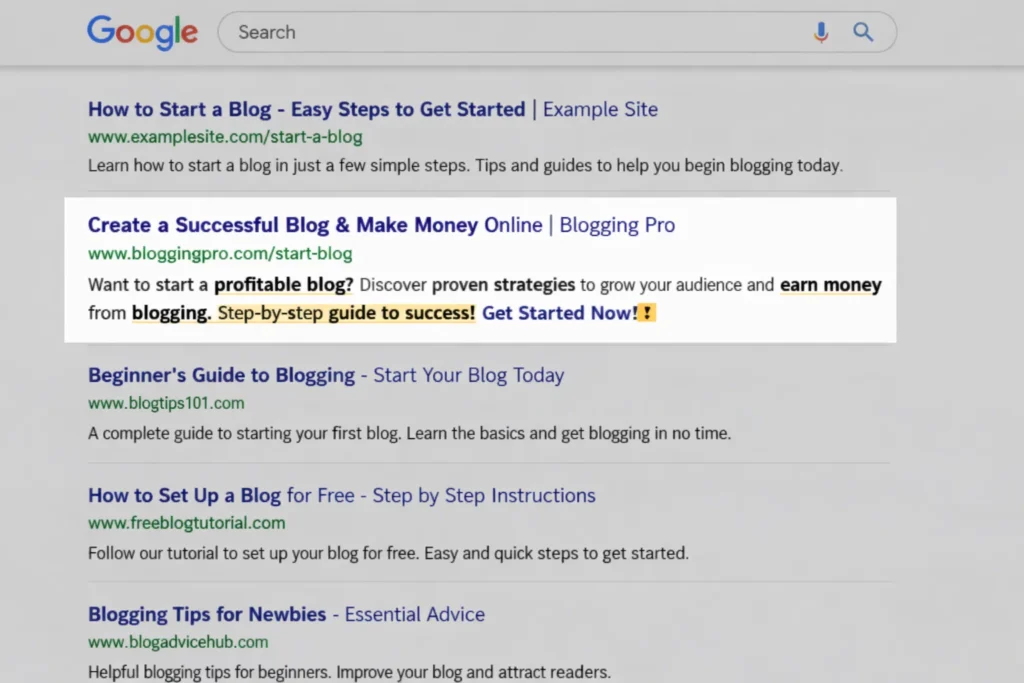 optimized meta description example in Google search results